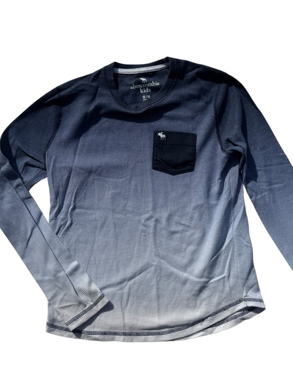 Abercrombie Kids Long-Sleeve Thermal OmbreCrew Neck Shirt- Indigo Blue Sz13/14
